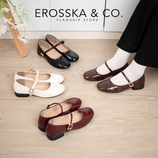 [EROSSKA] - Giày búp bê mary jane mũi vuông quai ngang phối khóa kiểu dáng basic màu đỏ - EL126