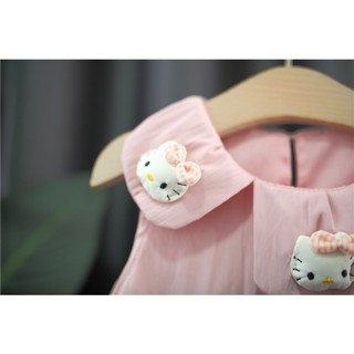 Váy đầm bí bé gái màu trơn 6th-3 tuổi cổ búp hoa phối mèo kitty dễ thương D1306