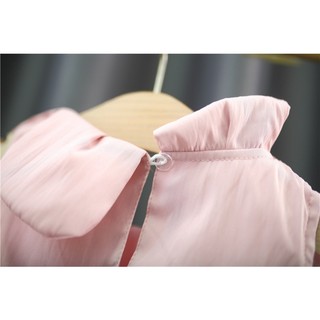 Váy đầm bí bé gái màu trơn 6th-3 tuổi cổ búp hoa phối mèo kitty dễ thương D1306