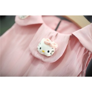 Váy đầm bí bé gái màu trơn 6th-3 tuổi cổ búp hoa phối mèo kitty dễ thương D1306