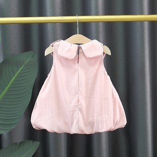 Váy đầm bí bé gái màu trơn 6th-3 tuổi cổ búp hoa phối mèo kitty dễ thương D1306