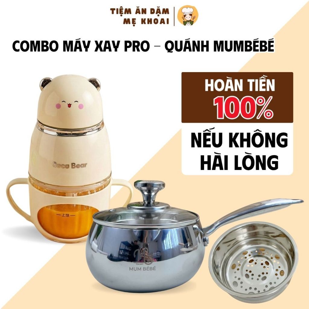 COMBO Máy Xay 8 Lưỡi Coco Bear Bản Pro Và Quánh Inox 304 Nguyên Khối Mumbebe, xay rau củ, thịt