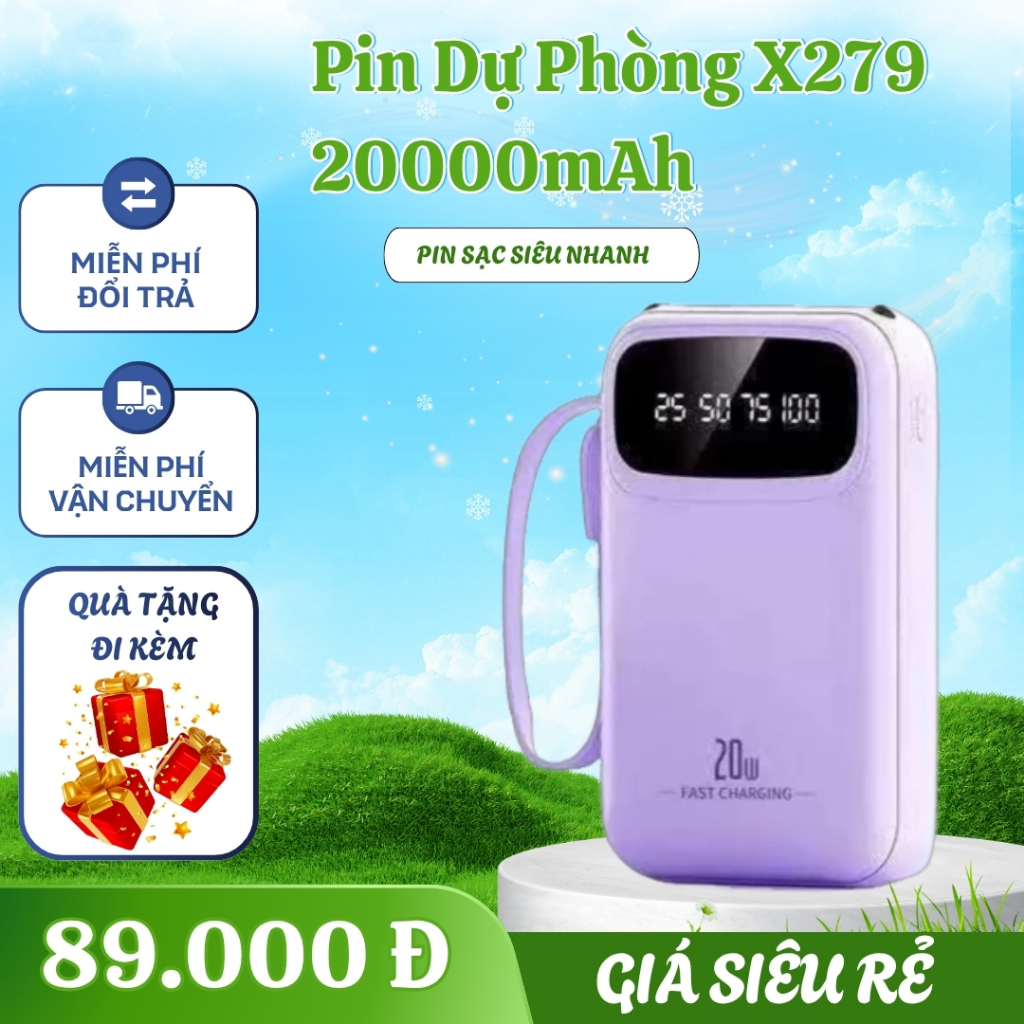Pin dự phòng Pin Dự Phòng X279 20000mAh Sạc Nhanh – Mini Nhỏ Gọn, Dung Lượng