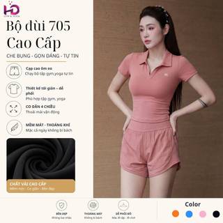 Set Đồ Tập Đùi 705 Thể Thao,  Áo Croptop Cổ Bẻ & Quần Short Thể Thao Cạp Cao Co Giãn