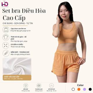 Set Bra Điều Hòa Tuấn HD Co Giãn, Thoáng Mát, Quần Đùi 2 Lớp Thể Thao, Gym, Yoga, Đạp Xe