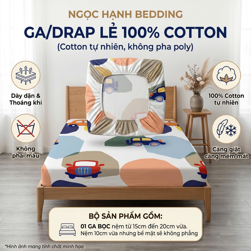[Ga lẻ không vỏ gối] Ga Giường Vải Cotton 100% Mềm mịn mát, nệm 15cm 20cm - Ngọc Hạnh Bedding