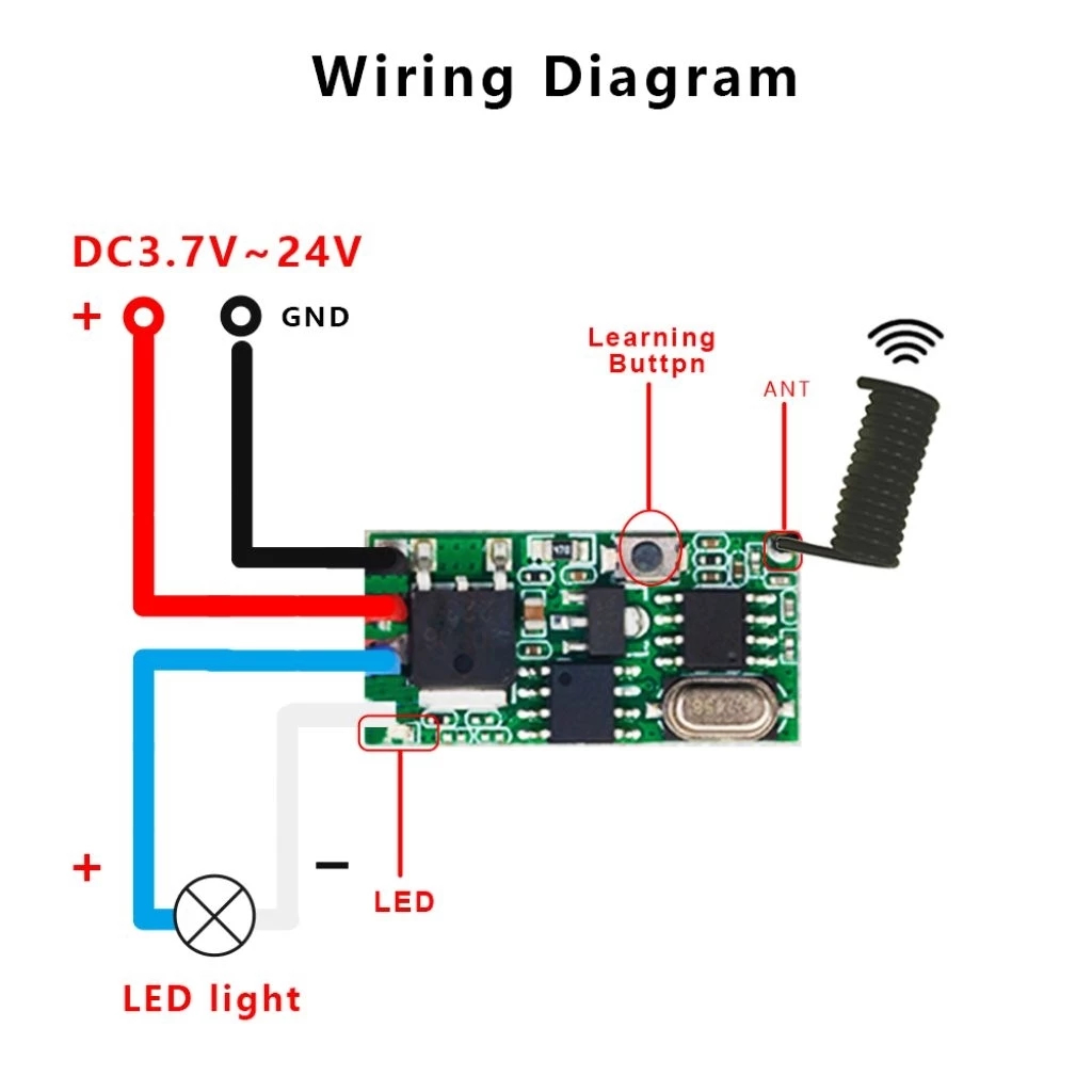 Mạch điều khiển từ xa học lệnh RF 1 kênh 433MHz 3.6-24V 2A