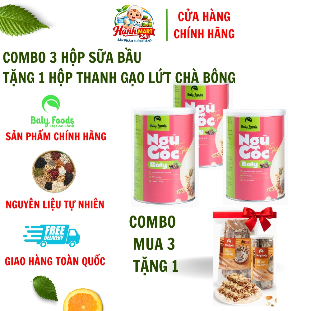[ COMBO Mua 3 Tặng 1 Hộp Gạo Lứt ] Sữa Hạt Ngũ Cốc Mẹ Bầu Baly Foods Bổ Sung Dưỡng Chất Cho Mẹ Bầu Lon 500G