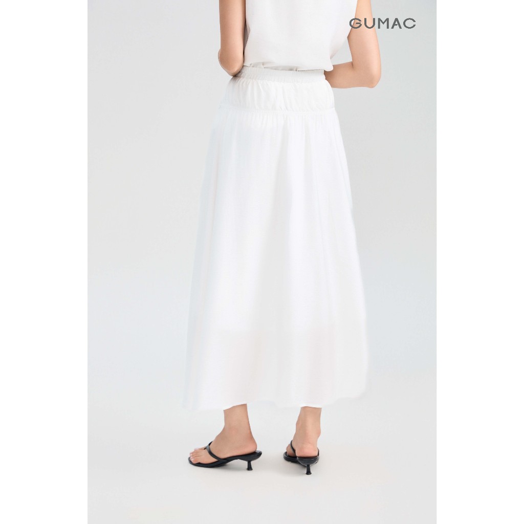 Chân Váy Midi Nữ GUMAC Dáng A Xòe Lưng Thun Không Túi Chất Tơ Nhăn Mềm Thoáng Mát VG05038