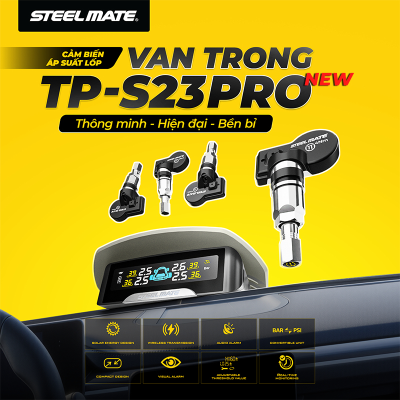 [TPMS] Cảm Biến Áp Suất Lốp STEELMATE  TP-S23 PRO Ô Tô Van Trong - Màn Hình rời, Giọng nói tiếng Việt