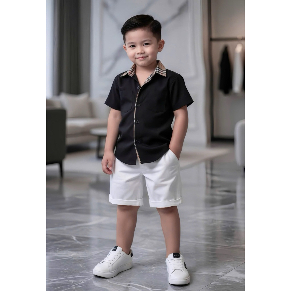 set sơmi đen chạy viền siêu sang thiết kế cao cấp cho bé trai 10kg-54kg TONI KIds