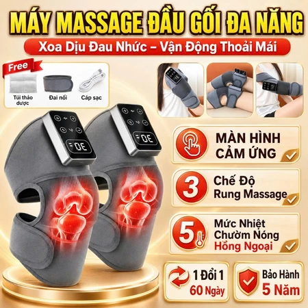 Máy Massage Đầu Gối Không Dây Rung 3D, Chườm Nóng Hồng Ngoại Giảm Đau Nhức Khớp Gối, 3 Chế Độ 5 Cấp Độ