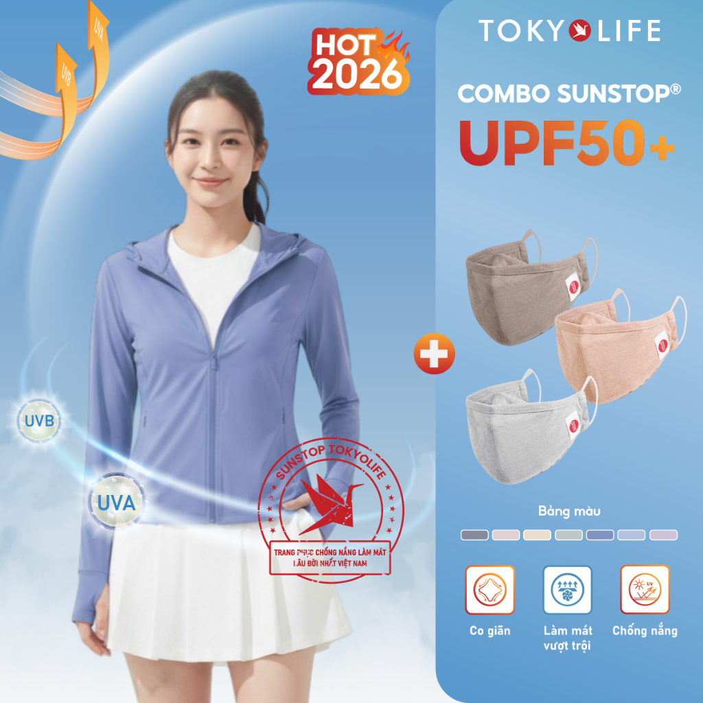 Combo Áo chống nắng SunStop Ice TOKYOLIFE 40000092 và Khẩu trang Master 40000886 ( KHẨU TRANG GIAO MÀU NGẪU NGẪU NHIÊN)