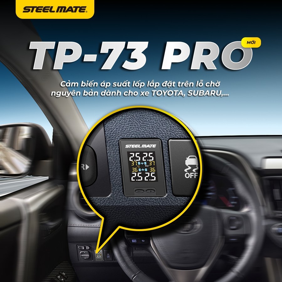 [TPMS] Cảm Biến Áp Suất Lốp STEELMATE TP-73 PRO, Van Trong Lỗ Chờ Taplo các dòng xe TOYOTA, SUBARU - Bảo hành 3 năm