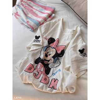 Set áo phông mickey mix quần suông kẻ hồng
