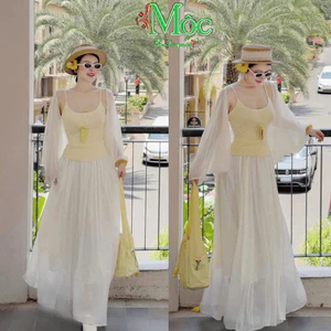 Set đi biển, set nữ hè du lịch đi biển 3 món khoác tơ ánh kim kèm áo con thun lạnh + chân váy dài
