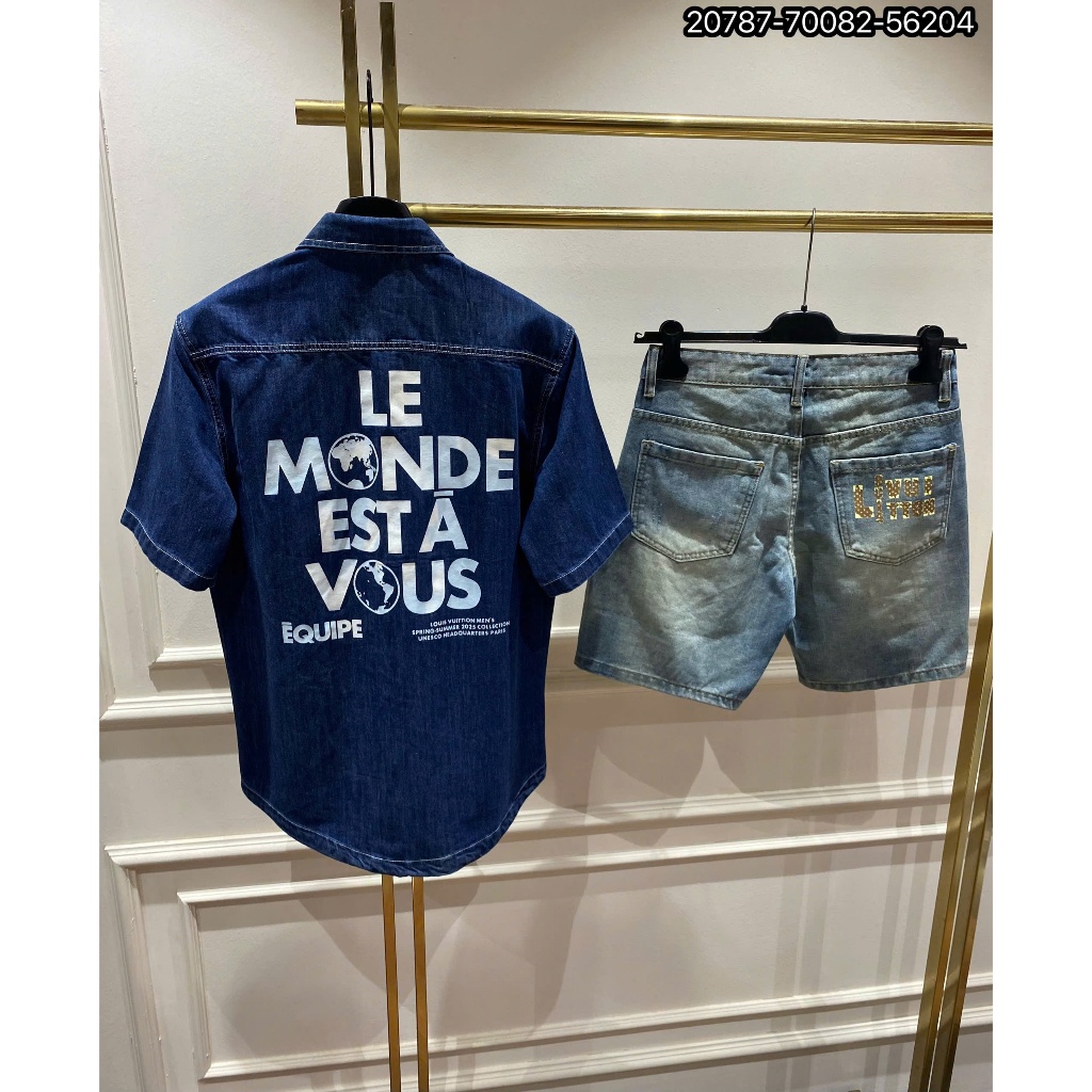 Bộ hè nam họa tiết thêu vân nổi phong cách trẻ trung from chuẩn
