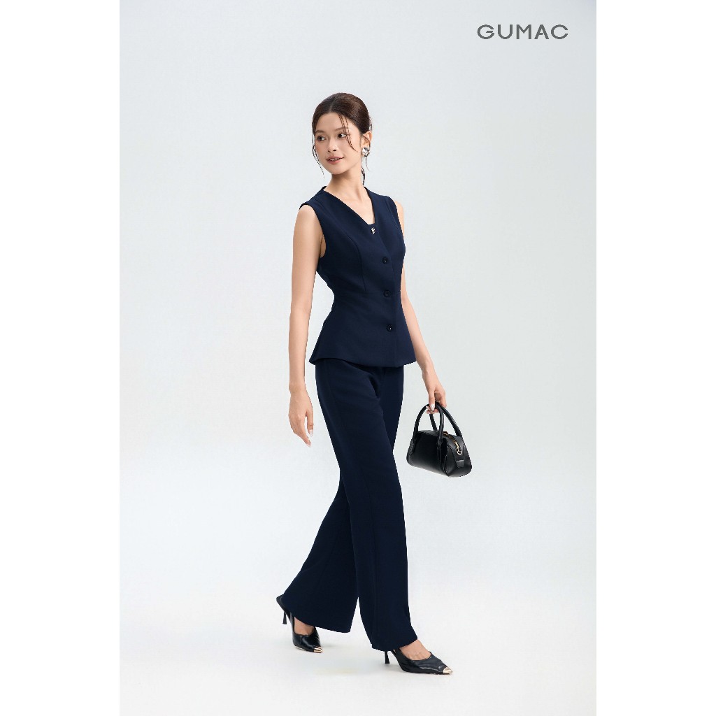 Quần Tây Ống Loe Nữ GUMAC Cơ Bản Lưng Rời Có Túi Xéo Chất Carolan Đứng Form Dễ Phối QG05005