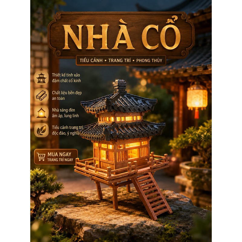 mô hình nhà cổ decor tiểu cảnh,bán cạn