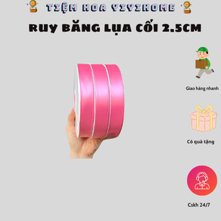Ruy Băng Lụa Cối Bản 2.5cm Làm Nơ Bó Hoa, Gói Quà Dài 100m - Trang Trí Handmade Quà Tặng DIY