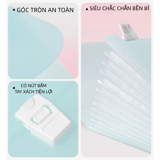 Cặp Đựng Tài Liệu 8/13 Ngăn Deli File Túi Tệp Đựng Tài Liệu A4 Cặp Học Thêm Màu thạch trong mờ pastel Có nút bấm Tay Xác