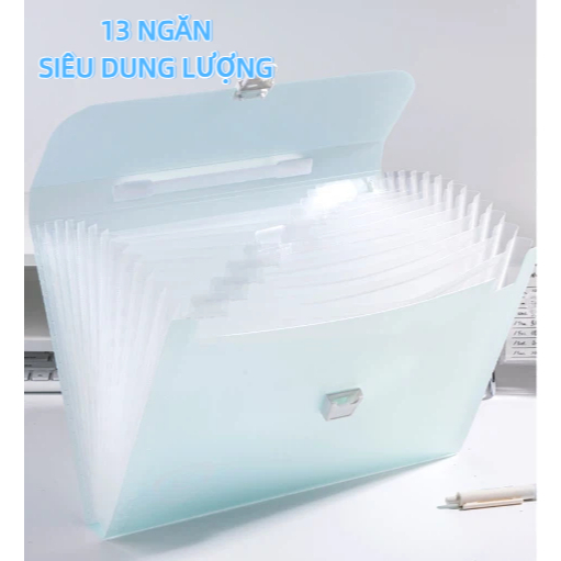 Cặp Đựng Tài Liệu 8/13 Ngăn Deli File Túi Tệp Đựng Tài Liệu A4 Cặp Học Thêm Màu thạch trong mờ pastel Có nút bấm Tay Xác