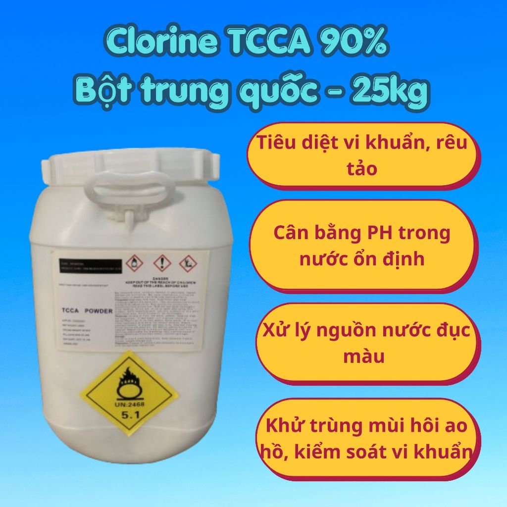 TCCA Bột Clo 90% Khử Trùng, Xử Lý Nước - Thùng 25kg