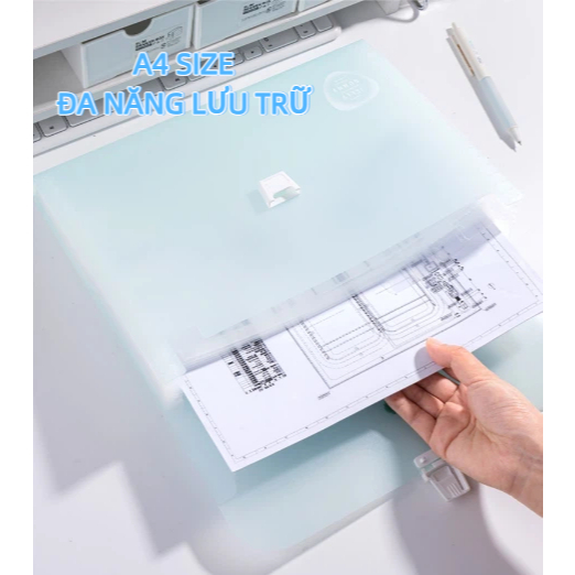 Cặp Đựng Tài Liệu 8/13 Ngăn Deli File Túi Tệp Đựng Tài Liệu A4 Cặp Học Thêm Màu thạch trong mờ pastel Có nút bấm Tay Xác