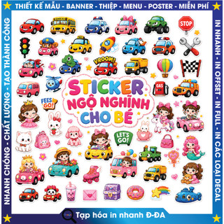 Set 50 hình sticker ngộ nghĩnh oto cho bé Sticker cute trang trí xe, điện thoại, laptop