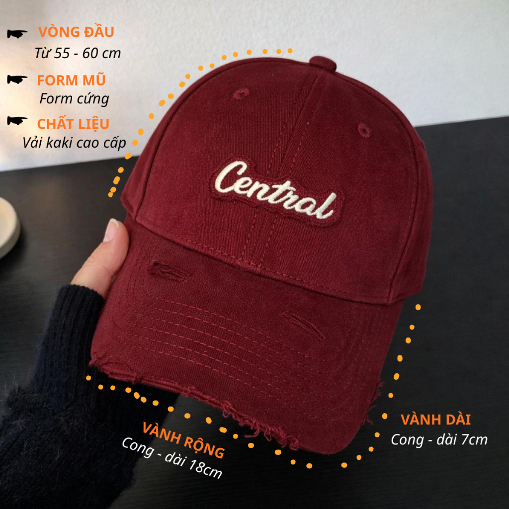 Nón lưỡi trai nam nữ Central nhiều màu đẹp, mũ lưỡi trai form cứng vải kaki thoáng mát  mùa hè
