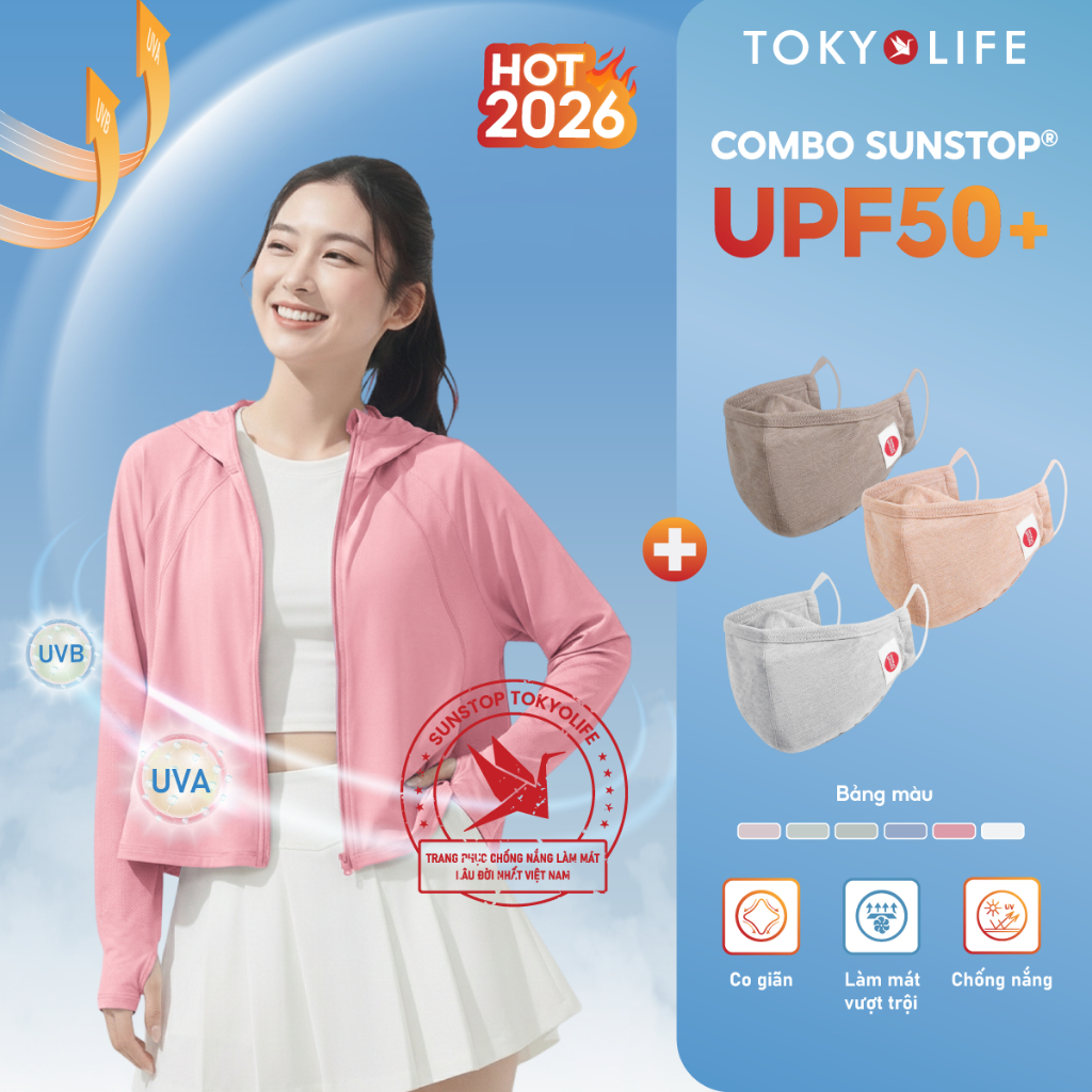 Combo Áo chống nắng SunStop Ice TOKYOLIFE 40003391 và Khẩu trang Master 40000886 ( KHẨU TRANG GIAO MÀU NGẪU NGẪU NHIÊN)