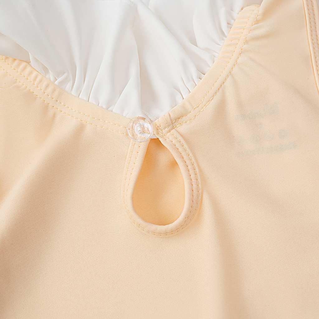 Đồ bơi bé gái liền thân phối bèo cổ tiểu thư dáng bodysuit, bikini một mảnh chất co giãn cao cấp cho bé từ 6 tháng đến 4