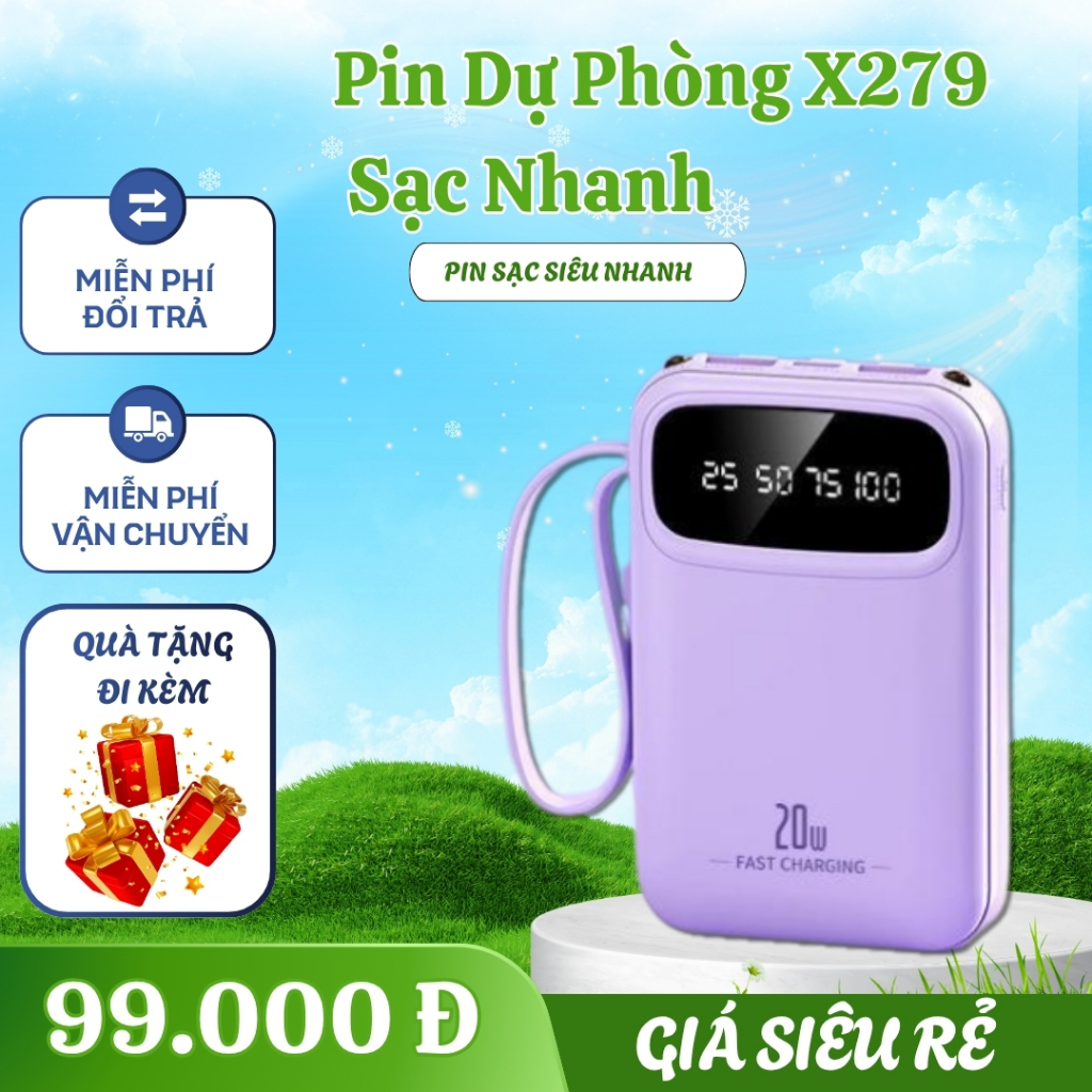 Pin Dự Phòng X279 Sạc Nhanh – Dung Lượng Lớn, Mini Nhỏ Gọn, Sạc