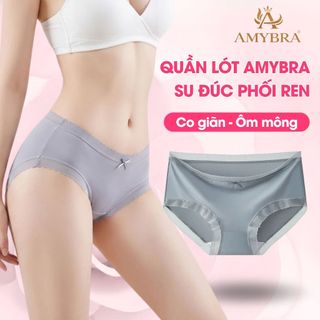 Quần lót nữ đúc su viền ren, Quần chip nữ mỏng nhẹ cạp vừa, đáy may kháng khuẩn AMYBRA L369
