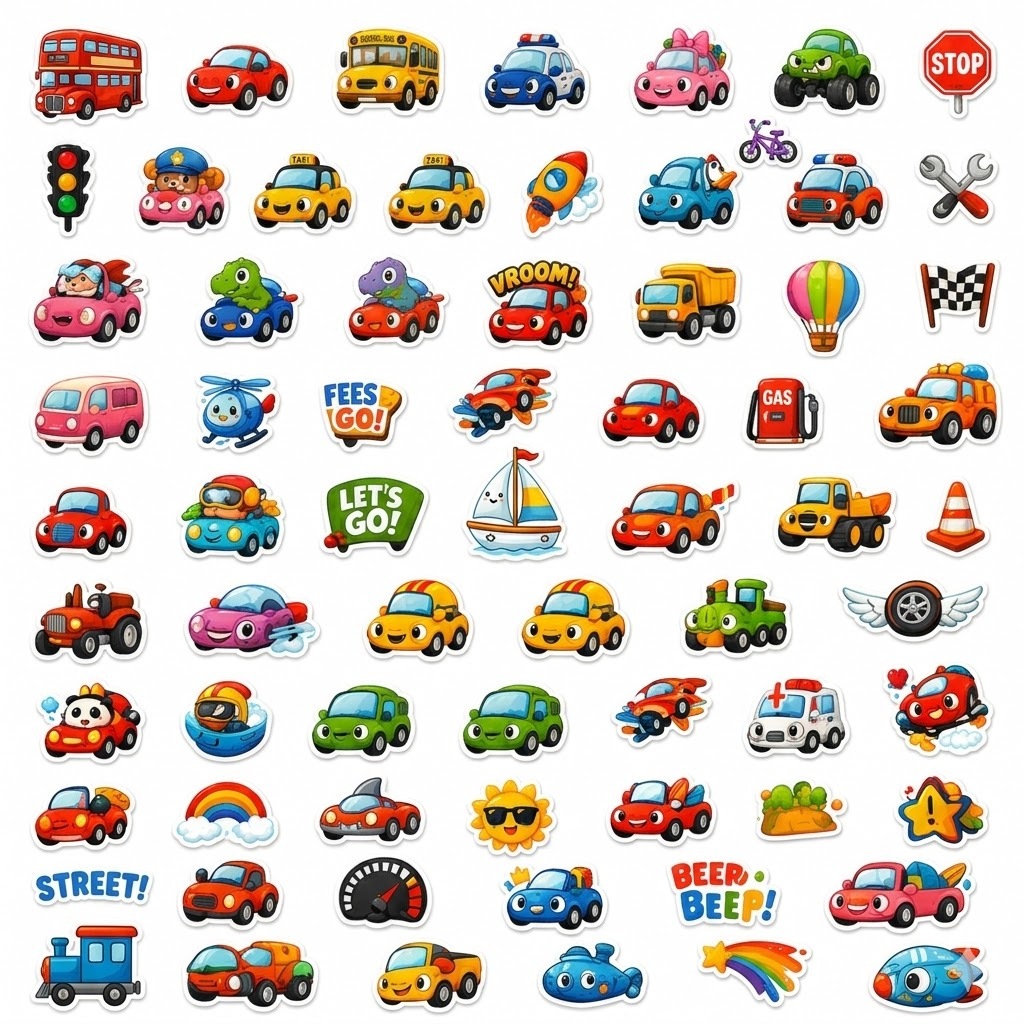 Set 50 loại to hình sticker ngộ nghĩnh oto cho bé Sticker cute trang trí xe, điện thoại, laptop