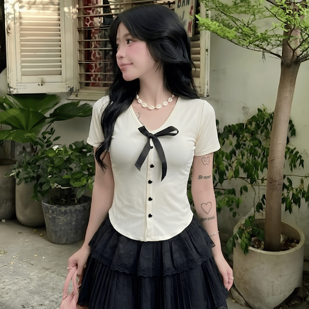 Áo Thun Nữ Tay Dài Bigsize Cổ V Phối Nơ MS329 Thun Gân Tăm Mỏng Mát Co Giãn Form Ôm ESHOP 45-85kg