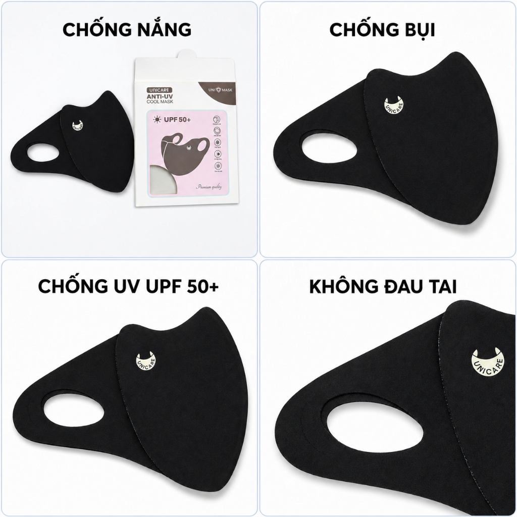 Khẩu Trang Chống UV Anti UV Unicare - Vải Lụa Băng Mát Lạnh, Chỉ Số UPF 50+, Chống Tia Cực Tím 99%