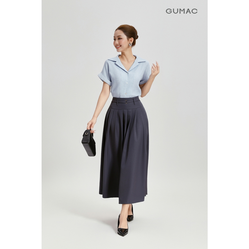 Áo Sơ Mi Nữ GUMAC Form Ôm Vừa Cổ Danton Tay Cánh Dơi Đũi Vân Nhăn Thanh Lịch AG04012