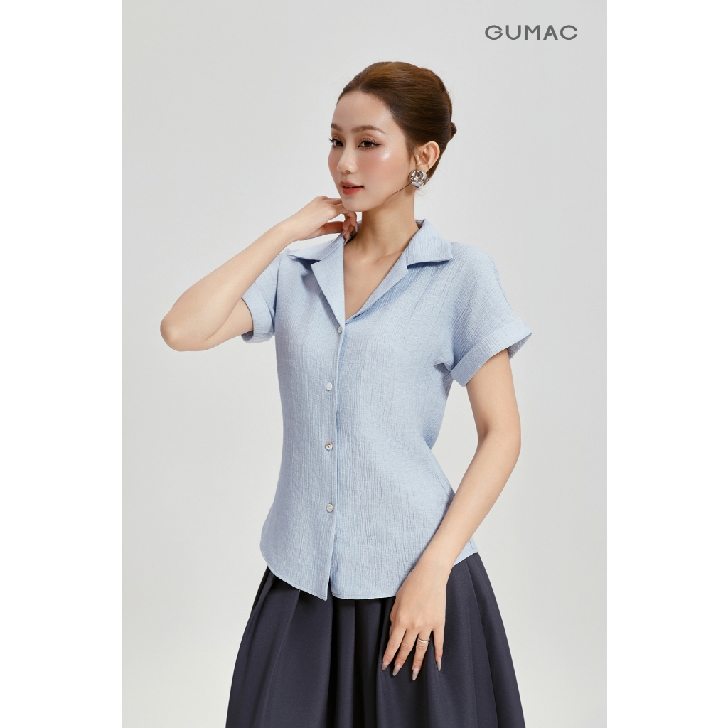 Áo Sơ Mi Nữ GUMAC Form Ôm Vừa Cổ Danton Tay Cánh Dơi Đũi Vân Nhăn Thanh Lịch AG04012
