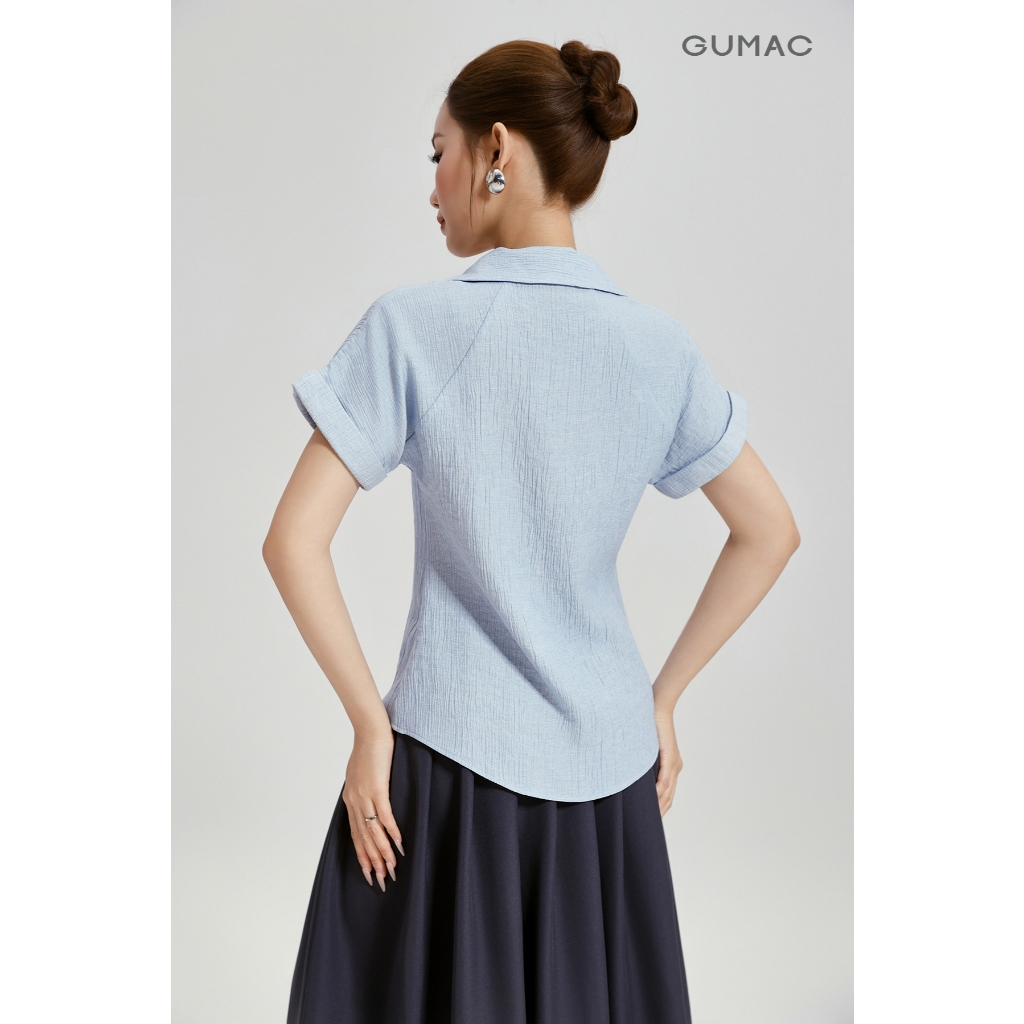 Áo Sơ Mi Nữ GUMAC Form Ôm Vừa Cổ Danton Tay Cánh Dơi Đũi Vân Nhăn Thanh Lịch AG04012