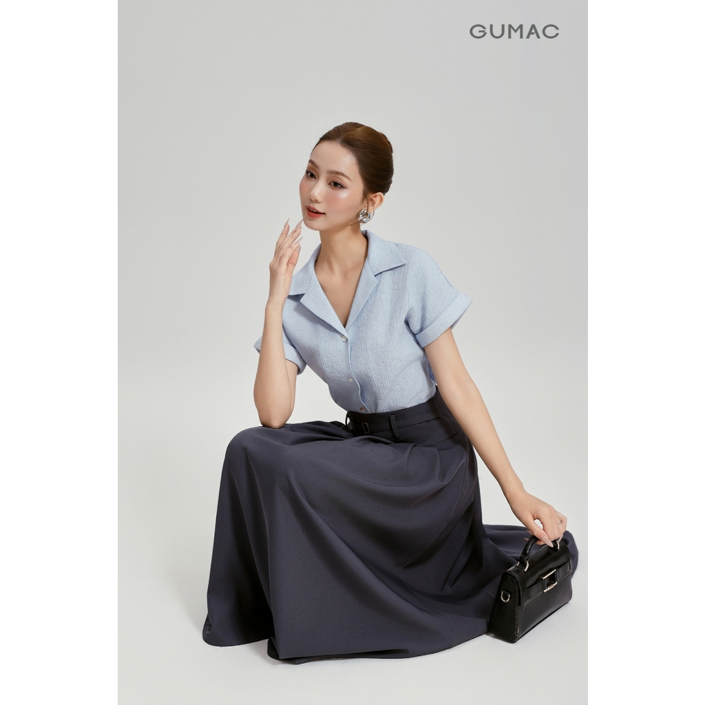 Áo Sơ Mi Nữ GUMAC Form Ôm Vừa Cổ Danton Tay Cánh Dơi Đũi Vân Nhăn Thanh Lịch AG04012
