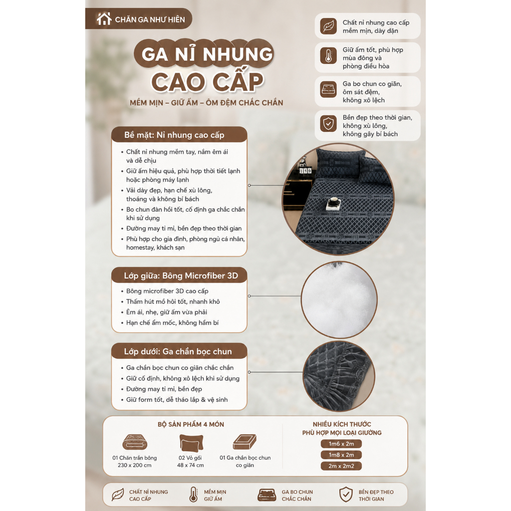 [NEW] Bộ Ga + 2 Vỏ Gối Nỉ Nhung Coco Cao Cấp Mềm Mại ấm áp – Thiết kế sang trọng - Đủ size 1m2 / 1m6 / 1m8 / 2m2