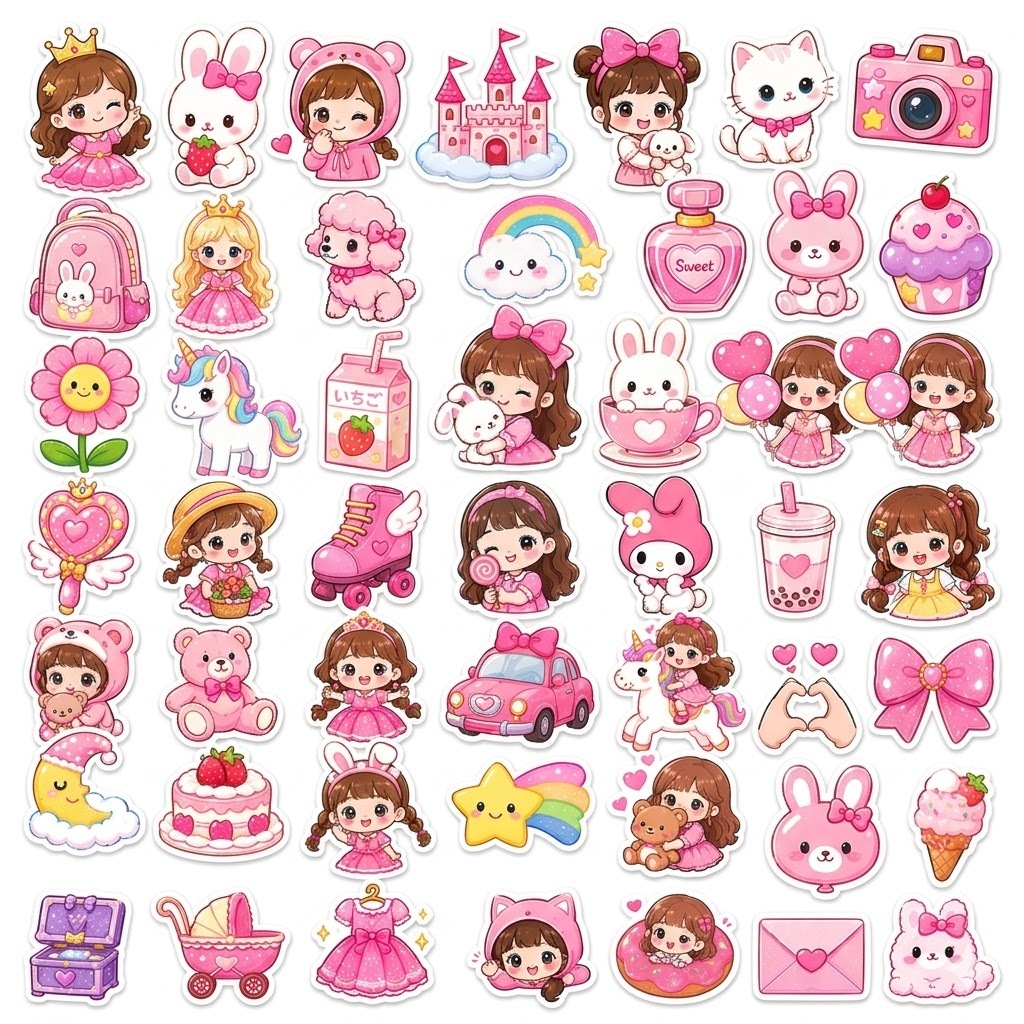 Set 50 loại to hình sticker ngộ nghĩnh oto cho bé Sticker cute trang trí xe, điện thoại, laptop