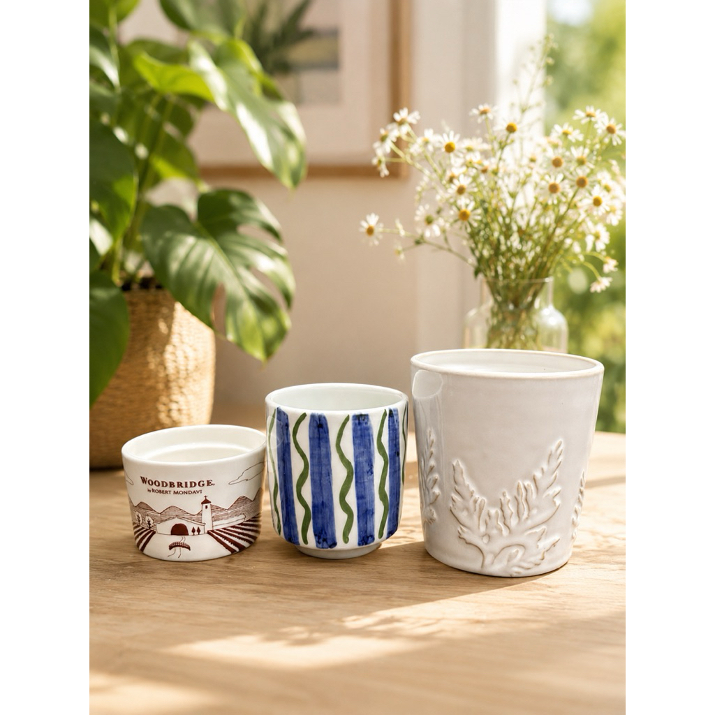 Chậu Sen Đá Mini Từ Cốc Trà Nhật Có Lỗ Thoát Nước – Chậu Gốm Sứ Decor Bàn Làm Việc Trồng Xương Rồng