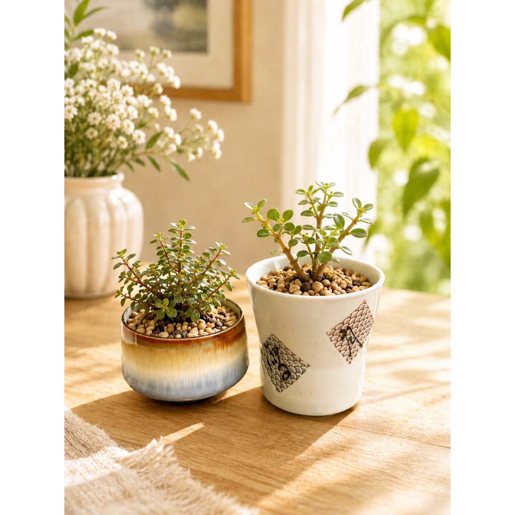 Chậu Sen Đá Mini Từ Cốc Trà Nhật Có Lỗ Thoát Nước – Chậu Gốm Sứ Decor Bàn Làm Việc Trồng Xương Rồng