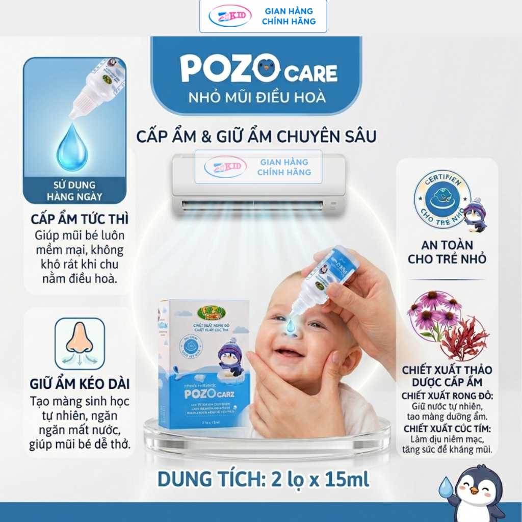 Nhỏ mũi hàng ngày cấp ẩm cho bé nằm điều hoà giảm khò khè, khô mũi - Hộp 2 lọ