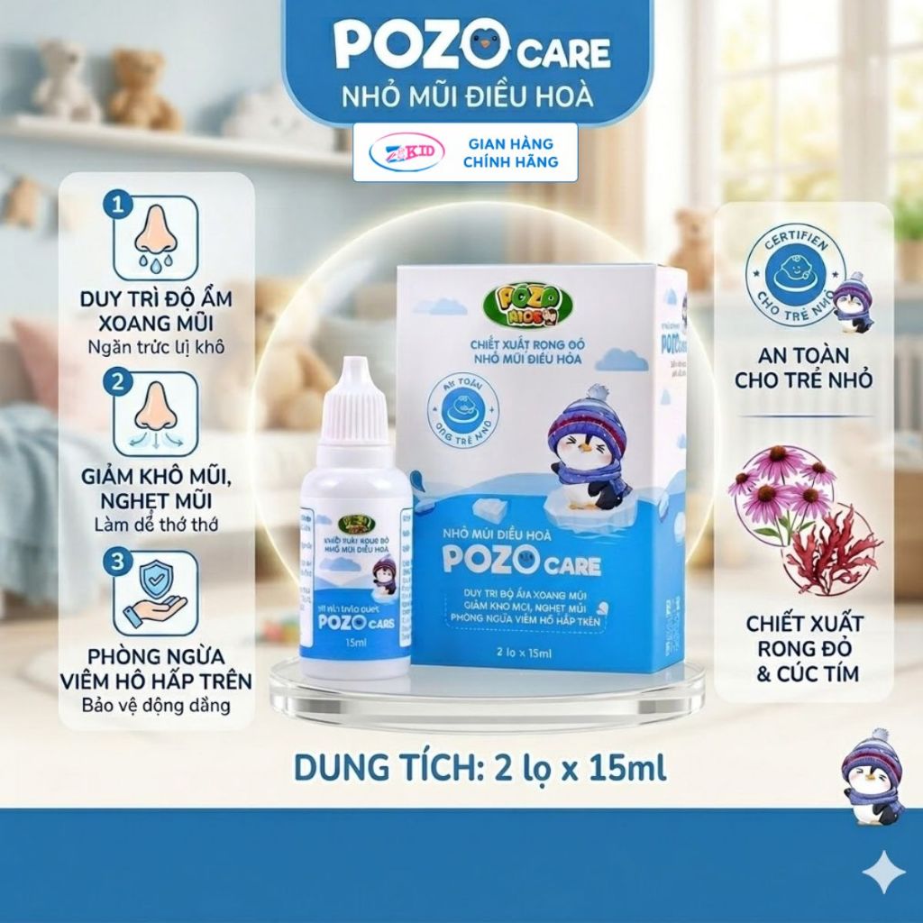 Nhỏ mũi hàng ngày cấp ẩm cho bé nằm điều hoà giảm khò khè, khô mũi - Hộp 2 lọ