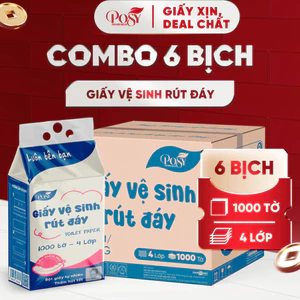 Thùng 6 bịch giấy vệ sinh rút đáy Posy 1000 tờ 4 lớp mềm dai , thấm hút và an toàn cho da