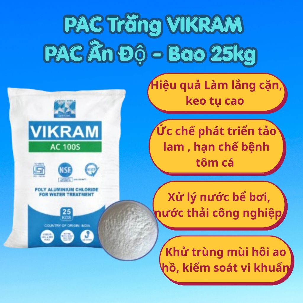 PAC Ấn Độ Vikram 31%, PAC Trắng, Hóa chất trợ lắng nuôi trồng thủy sản, xử lý nước