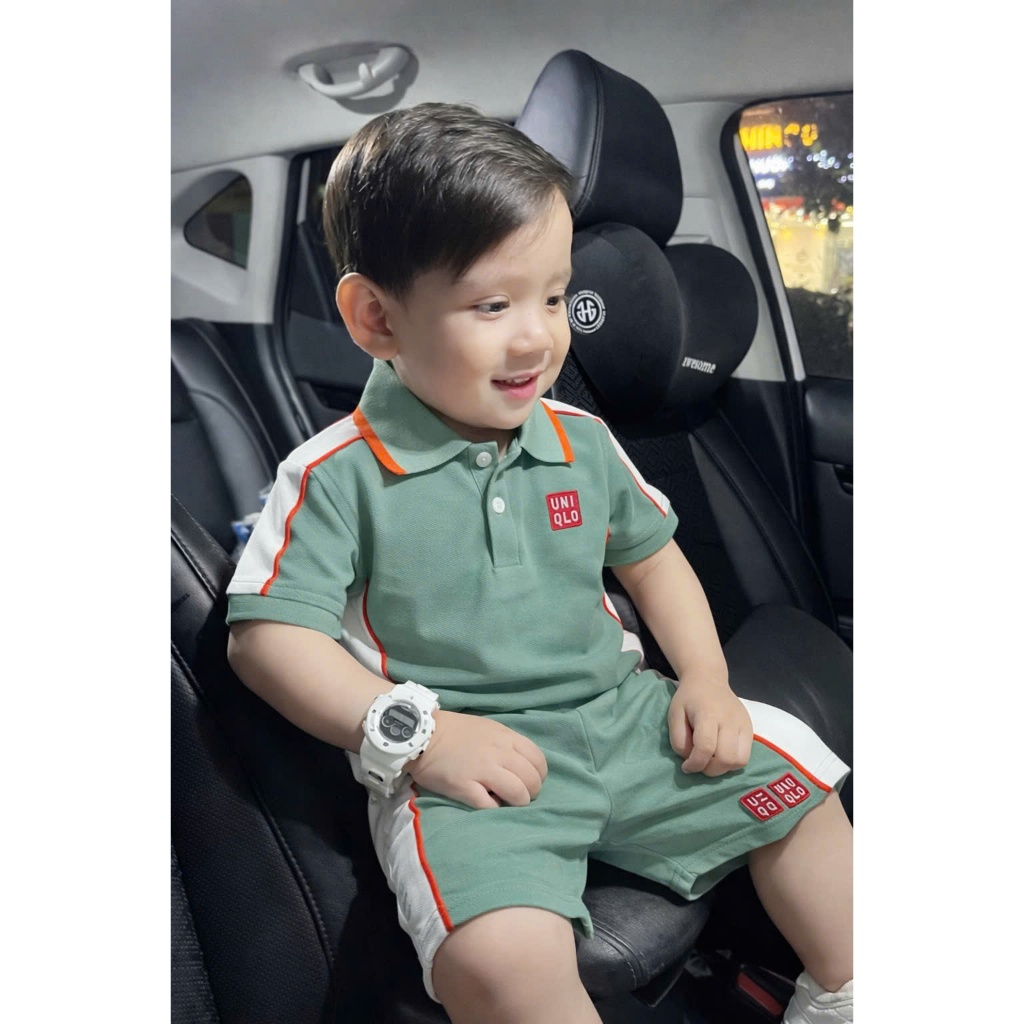 Bộ quần áo ngắn tay cho bé trai phối kẻ sọc trắng siêu mát mùa hè-Bộ quần áo ngắn tay màu xanh cho bé trai siêu đẹp